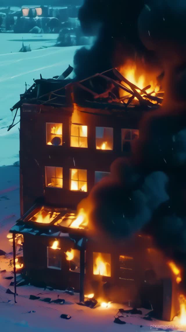 Warehouse Inferno in Snowstorm - Fire & Explosions AI stock